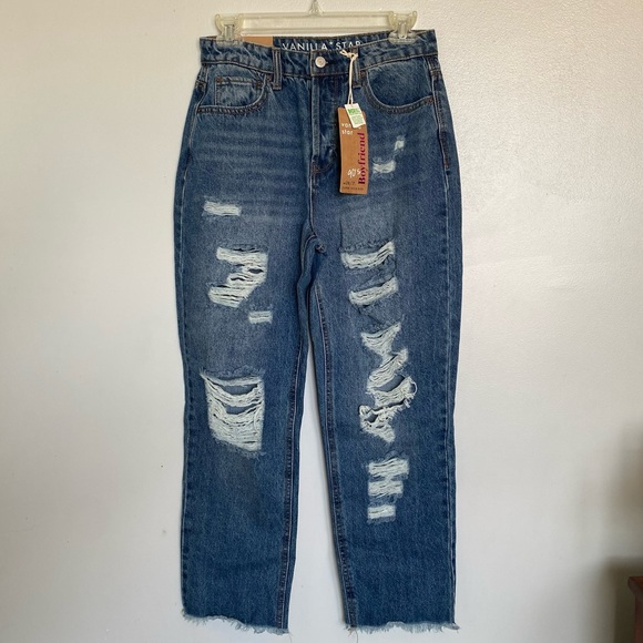 Vanilla Star Jeans Junior Size 7 90s Boyfriend Super High Rise Distressed NWT - Picture 2 of 10
